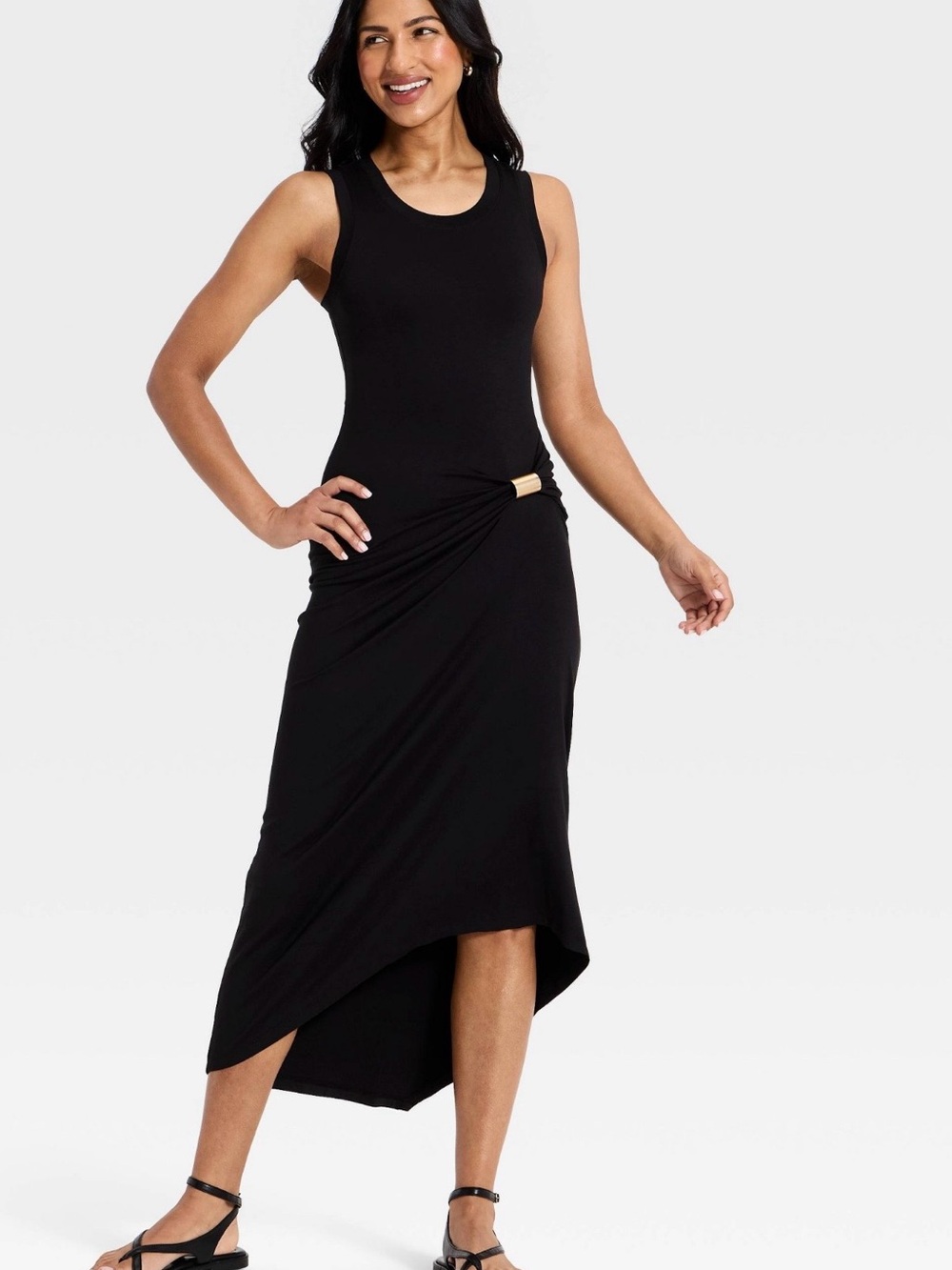 a new day Black Sleeveless High-Low Midi Dress with Side Knot